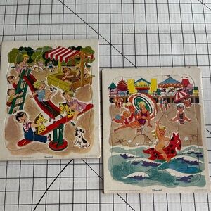 Vintage PlaySkool Children’s Cardboard Puzzles Pair, 1940s–50s